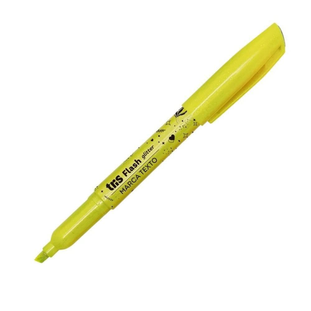 Caneta Marca-Texto Destaca Flash Glitter 1Und Amarelo Tris