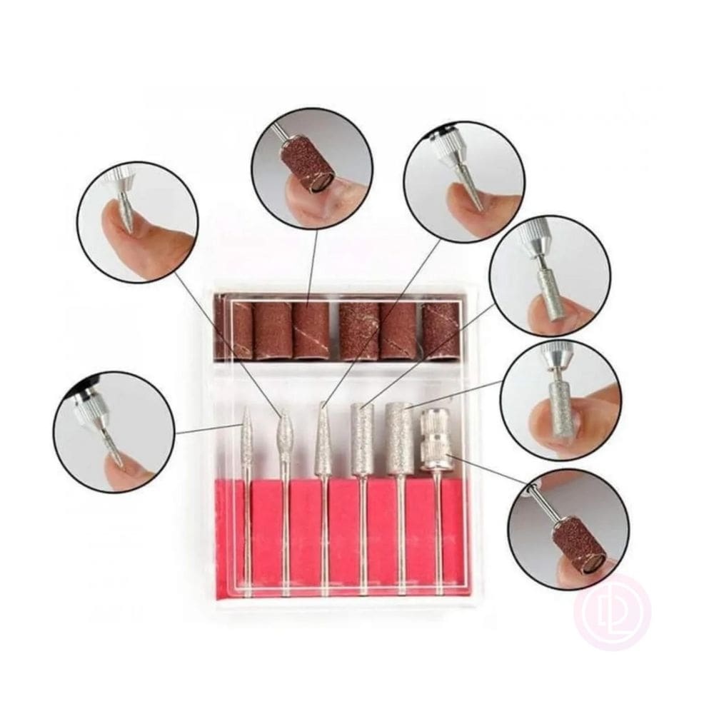 Kit 6 Brocas + 6 Lixas Para Lixa Elétrica De Unhas