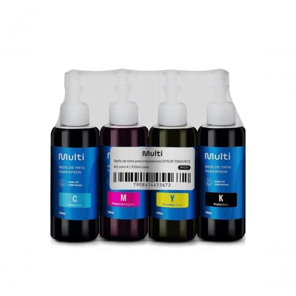 Refil De Tinta Multilaser Epson 100ml Kit Com 4