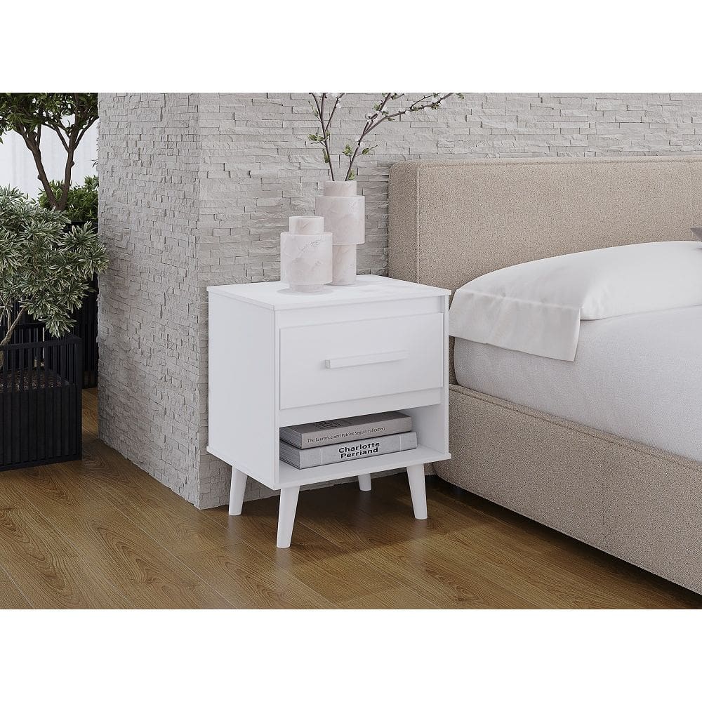 Mesa de Cabeceira Mila Pés Retrô com 1 Gaveta - Branco Móblis