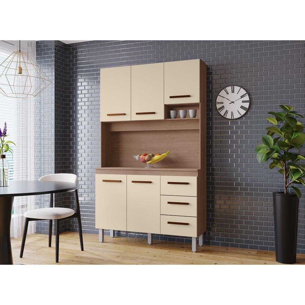 Cozinha Compacta Vitória 120m 5 Portas 3 Gavetas - Savana/Off White Móblis