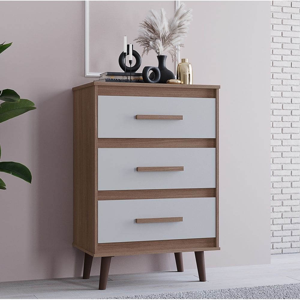 Comoda Mila 3 Gavetas - Savana/Off White Móblis