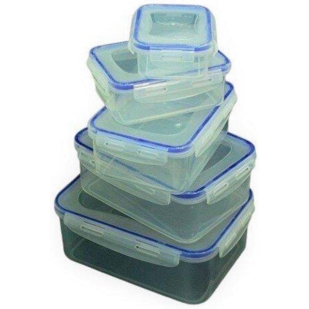 Conjunto De Potes De Plástico Com Trava 5 Peças