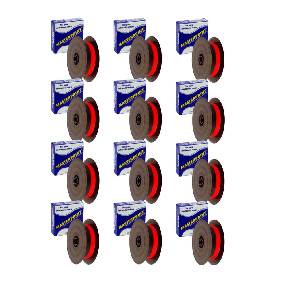 Kit 12 Unidades de Fitas Compativel com Calculadora Sharp Preta/Vermelha