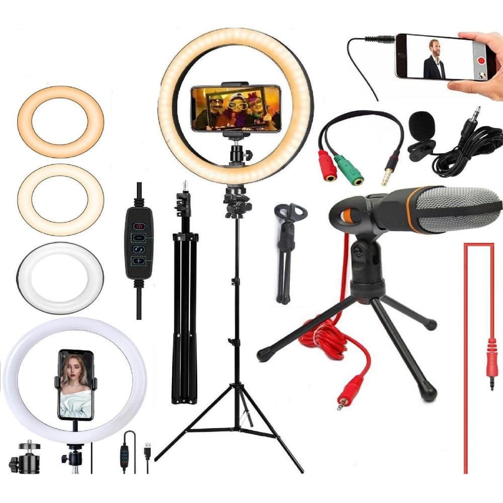 Kit Tripé Suporte Celular Luz Iluminador Ring Light 26Cm