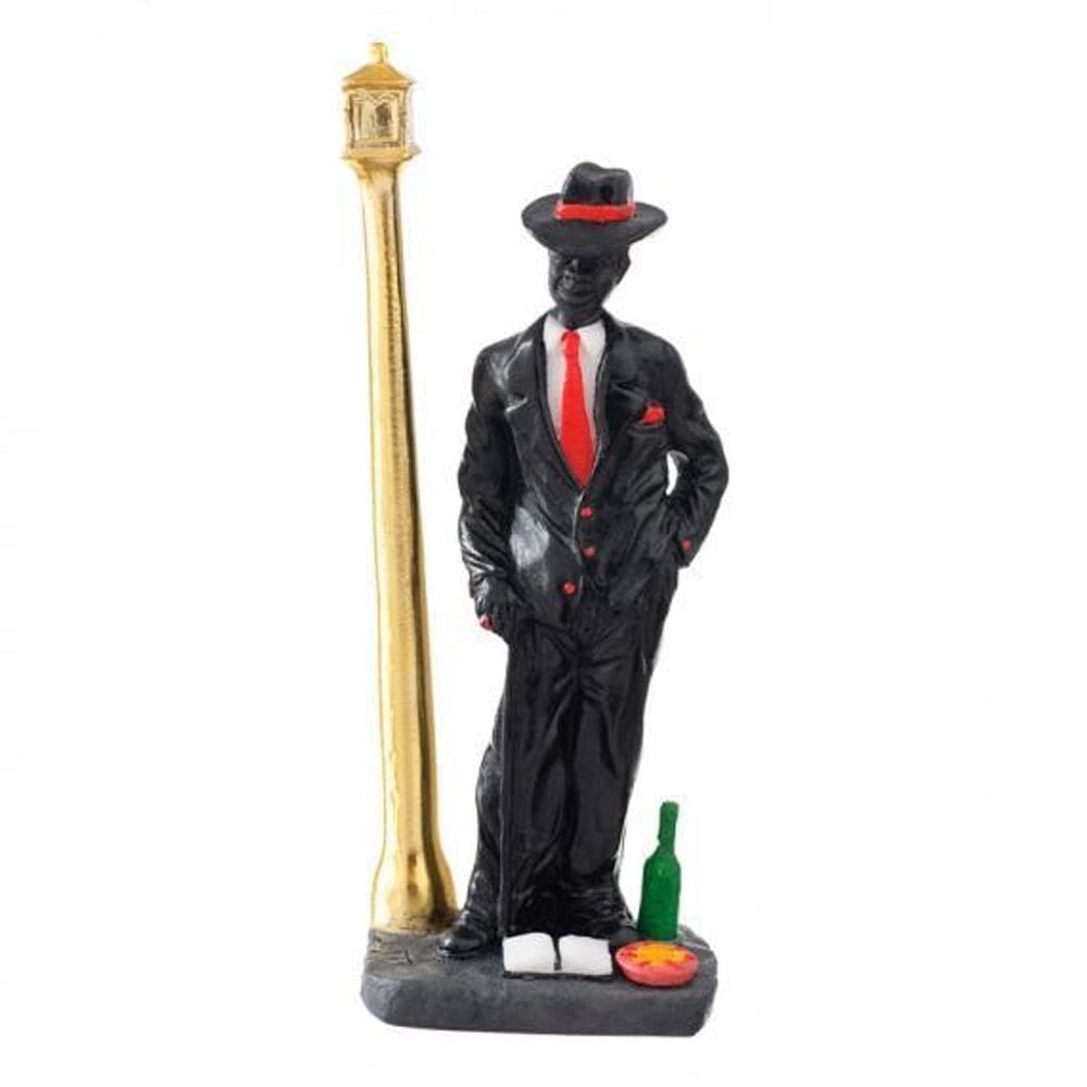 Escultura Zé Pelintra Terno Preto 18 Cm Em Resina