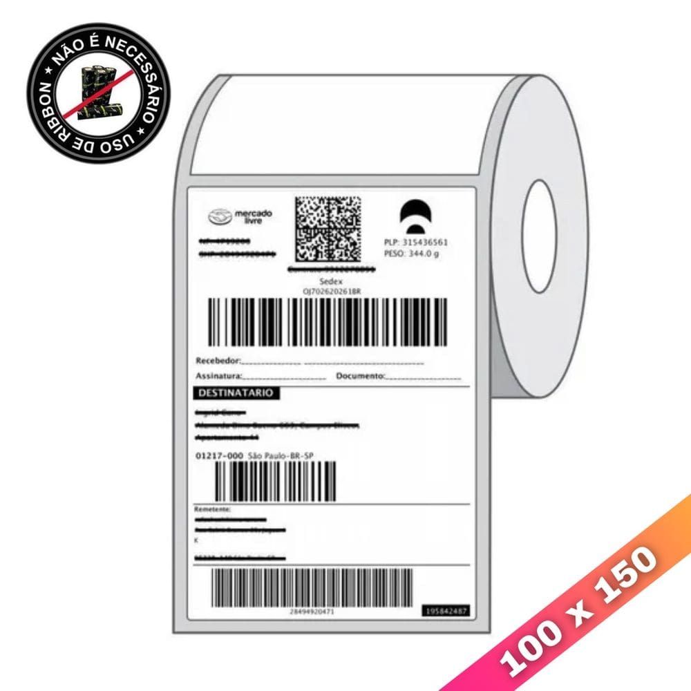 Etiqueta Térmica 100 x 150 mm para E-Commerce - Rolo com 500 etiquetas