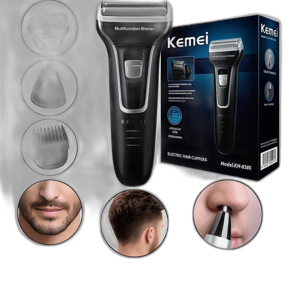 Barbeador Recarregável Kemei 3 Em 1 Portátil