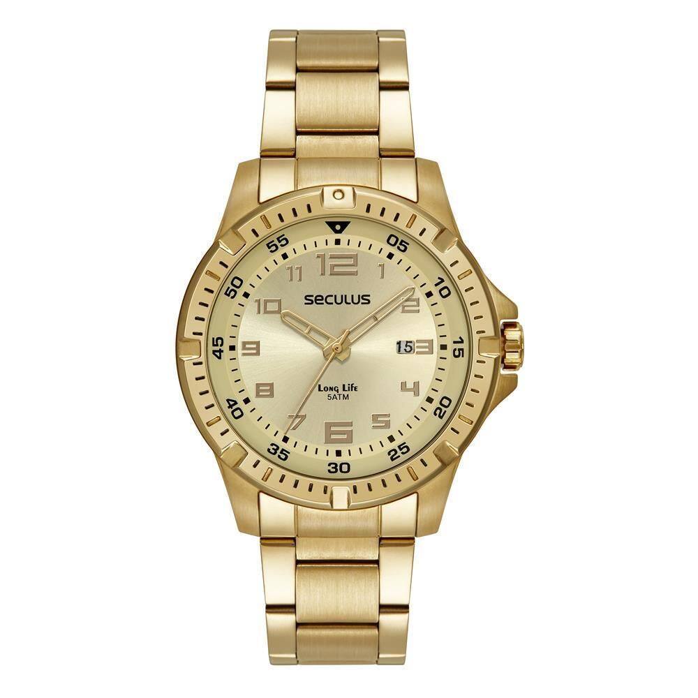 Relógio Seculus Masculino Ref: 44207Gpsvda2 Casual Dourado