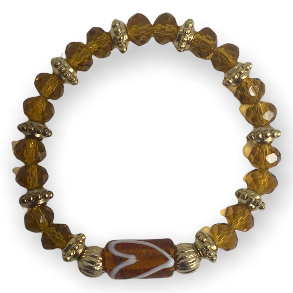 Pulseira Oxum Com Entremeio Firma Coração Amarelo Cristal