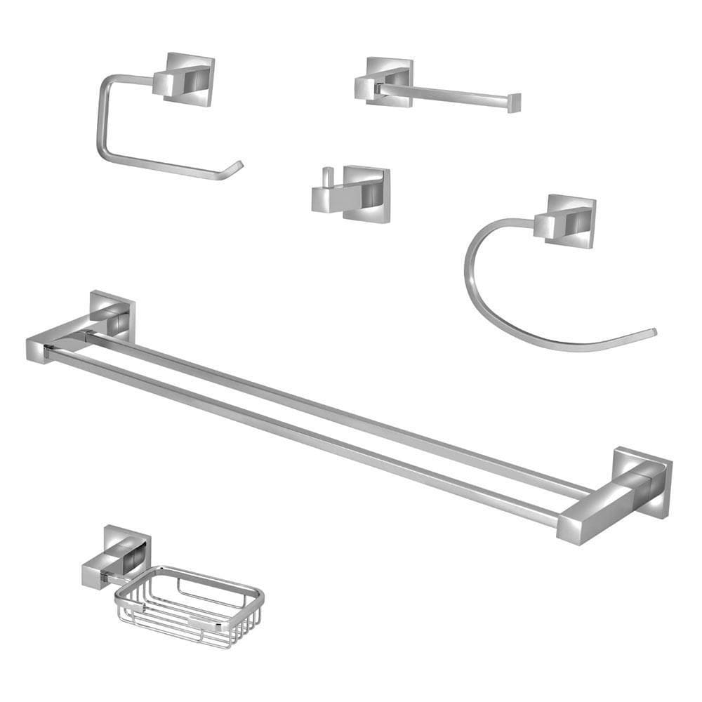 Kit Acessórios Quadrado Banheiro 100% Metal Cromado 6 Peças