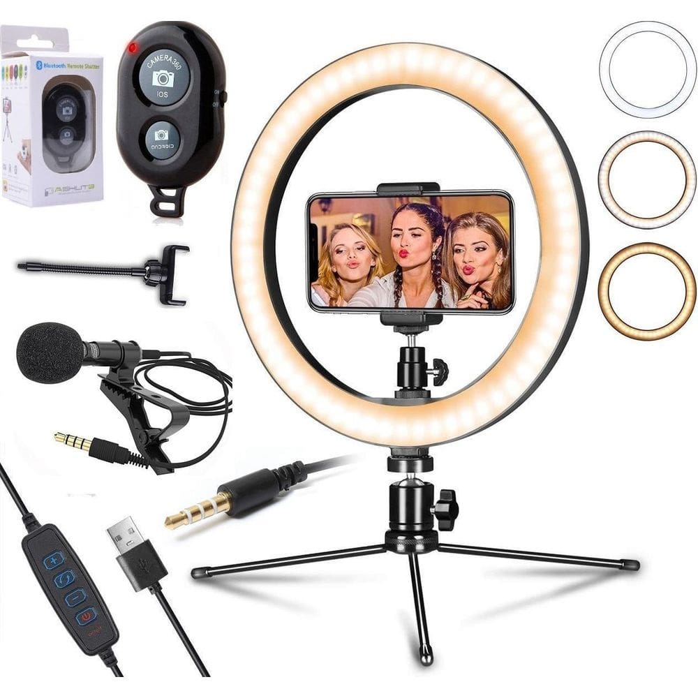 Kit Youtuber Ring Light Iluminador + Tripé Microfone Celular