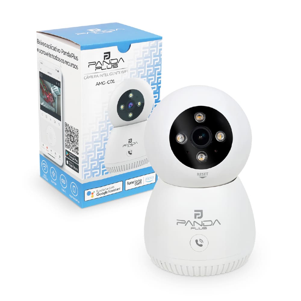 Câmera Segurança Inteligente Wifi Visão Noturna DetecTA Movimento Giro 360 HD Babá Eletrônica Pet Bivolt App Panda Plus