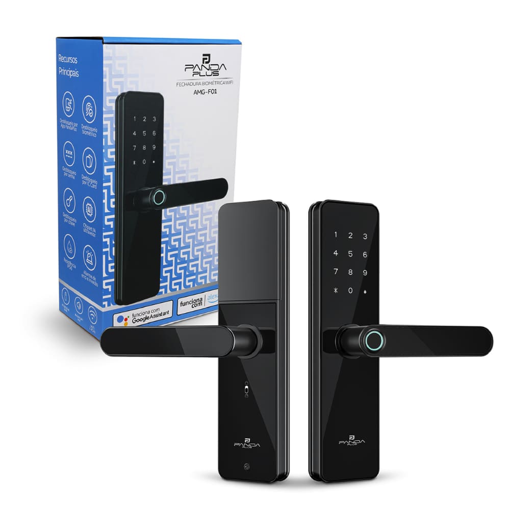 Fechadura Eletrônica Digital Biométrica Inteligente WiFi App Tuya Smart Life e Panda Plus Senha e Tag