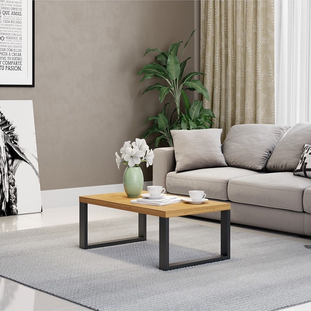 Mesa De Centro Madeira MDF Estilo Industrial F12 Freijó Preto Fosco Dalla Costa