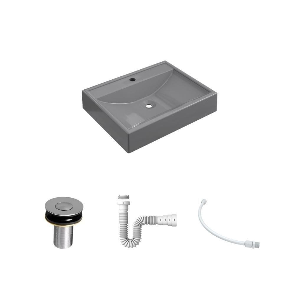 Kit Cuba Rt49 Com Válvula Click 1``b (2,6cm) + Sifão Pvc + Flexível Cinza