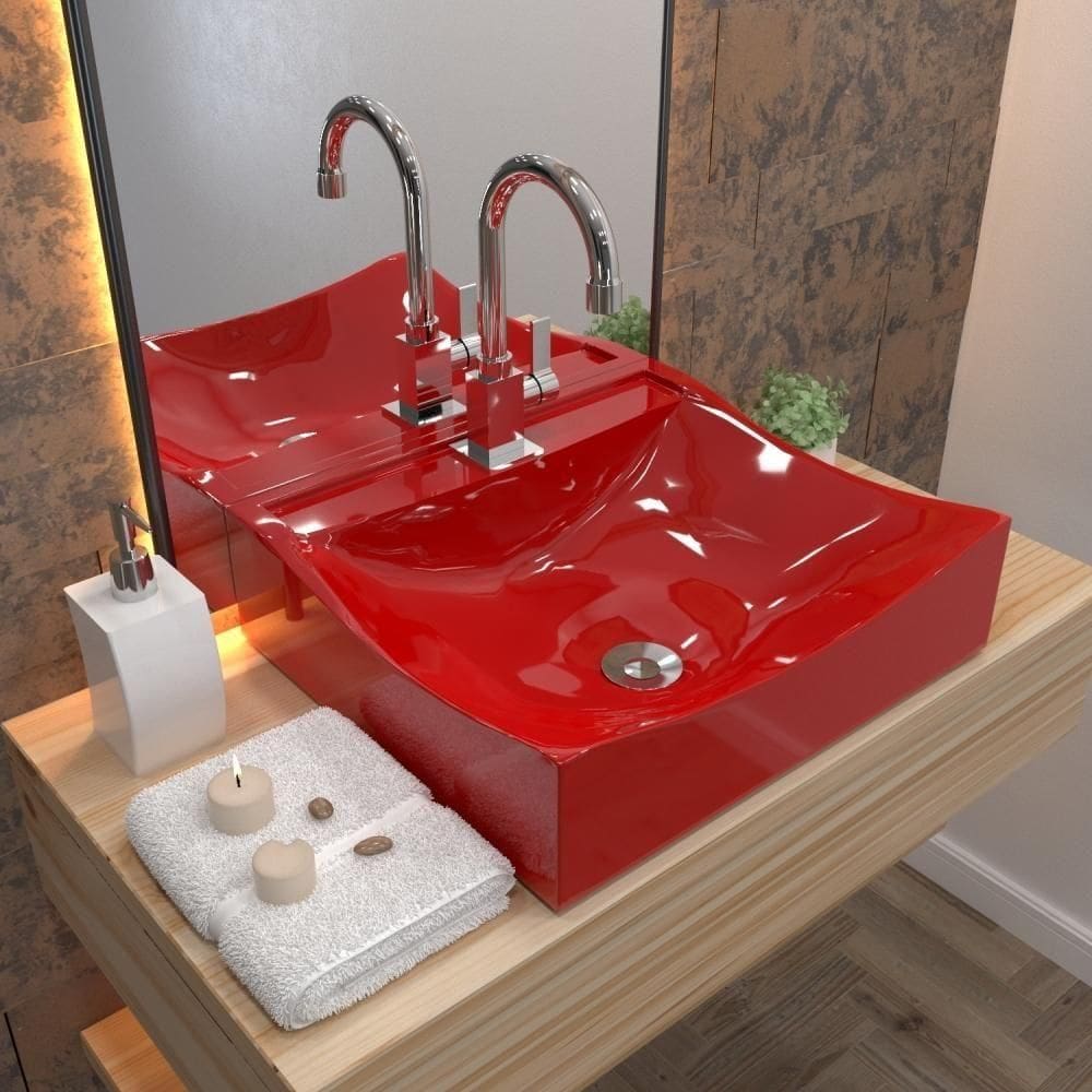 Kit Cuba Q440 Com Torneira Luxo 1195 Metal + Válvula Click 1``b (2,6cm) + Sifão Cromado + Flexível Vermelho