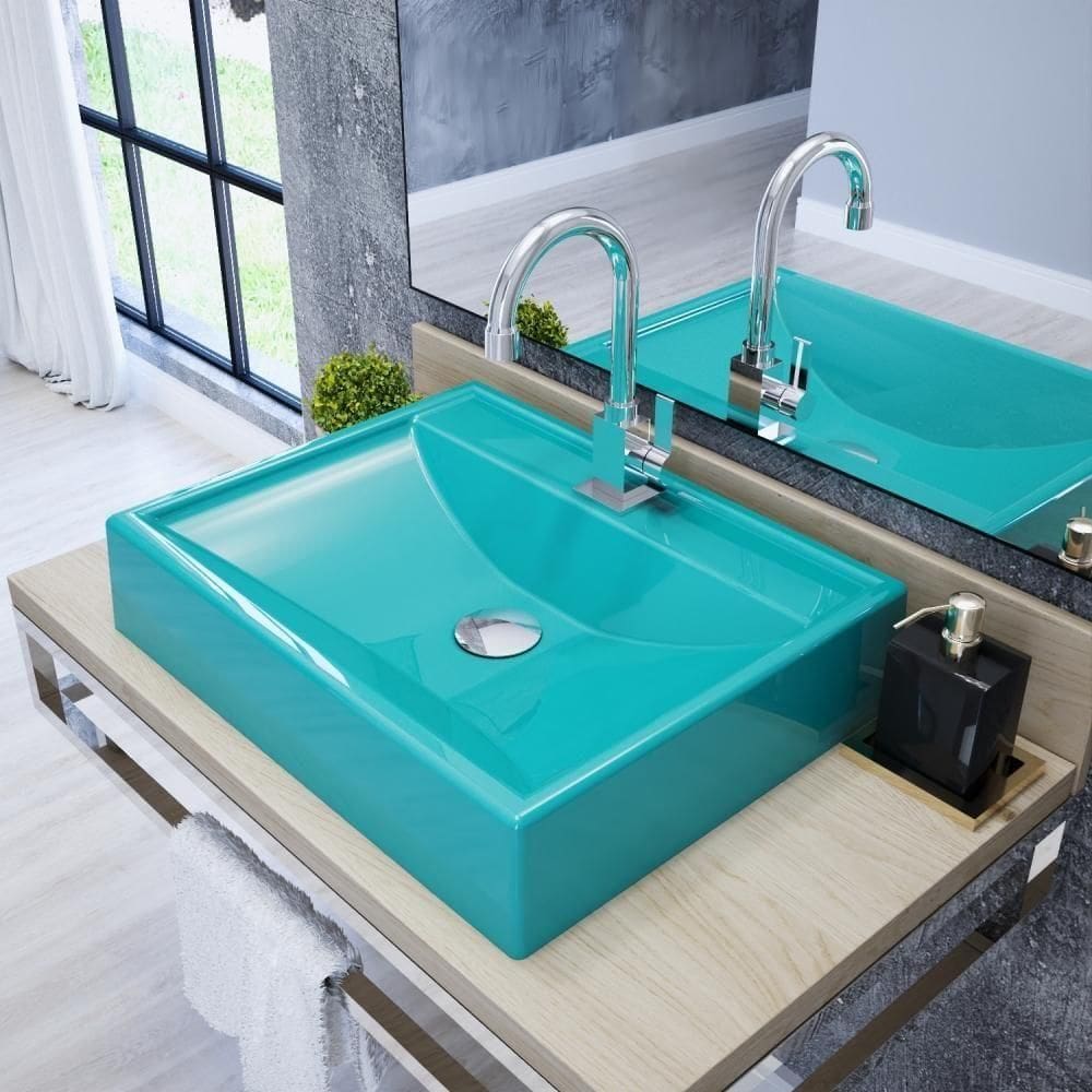 Kit Cuba Rt49 Com Válvula Click 1``g + Sifão Cromado + Flexível Azul Turquesa