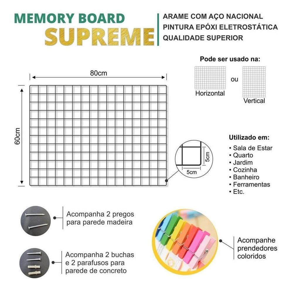 Memory Board Home Office 60X80Cm Painel De Fotos Branca 24H