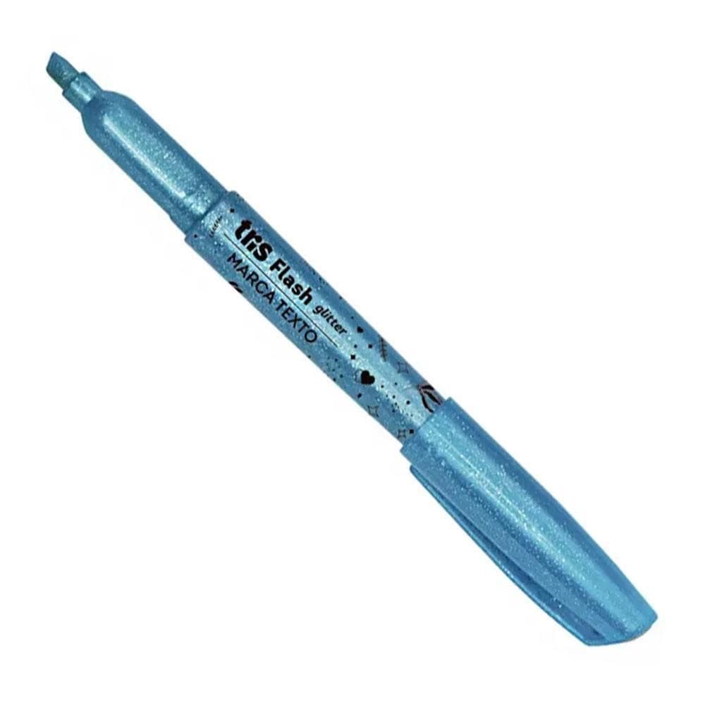 Caneta Marca-Texto Destaca Flash Glitter 1Und Azul Tris