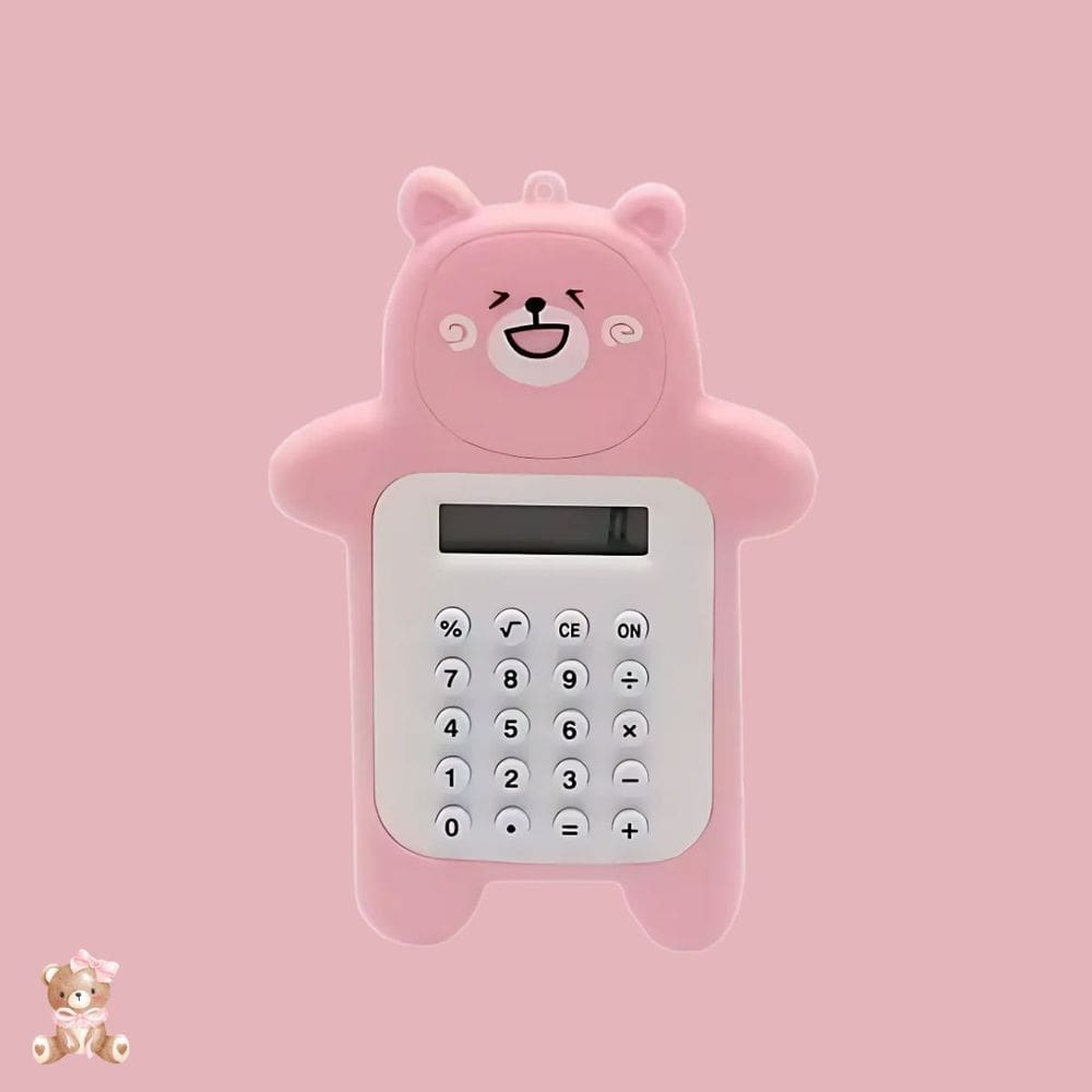 Calculadora de Bolso e Mesa Ursinho 08 Dígitos 6 Operações Led Fofo Papelaria Kawaii