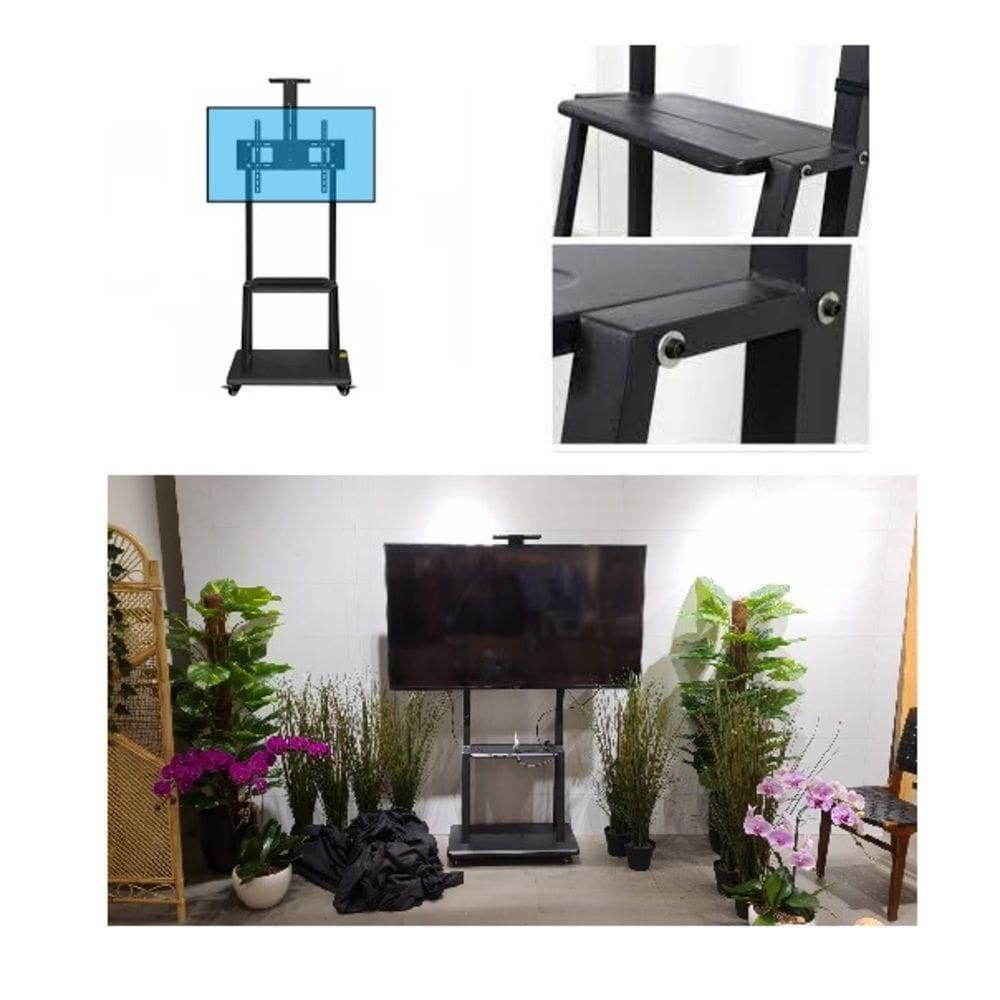 Suporte Para Tv Pedestal Com Prateleira Rodinhas Estante De Chao Para Monitor Televisao Ajustavel Universal