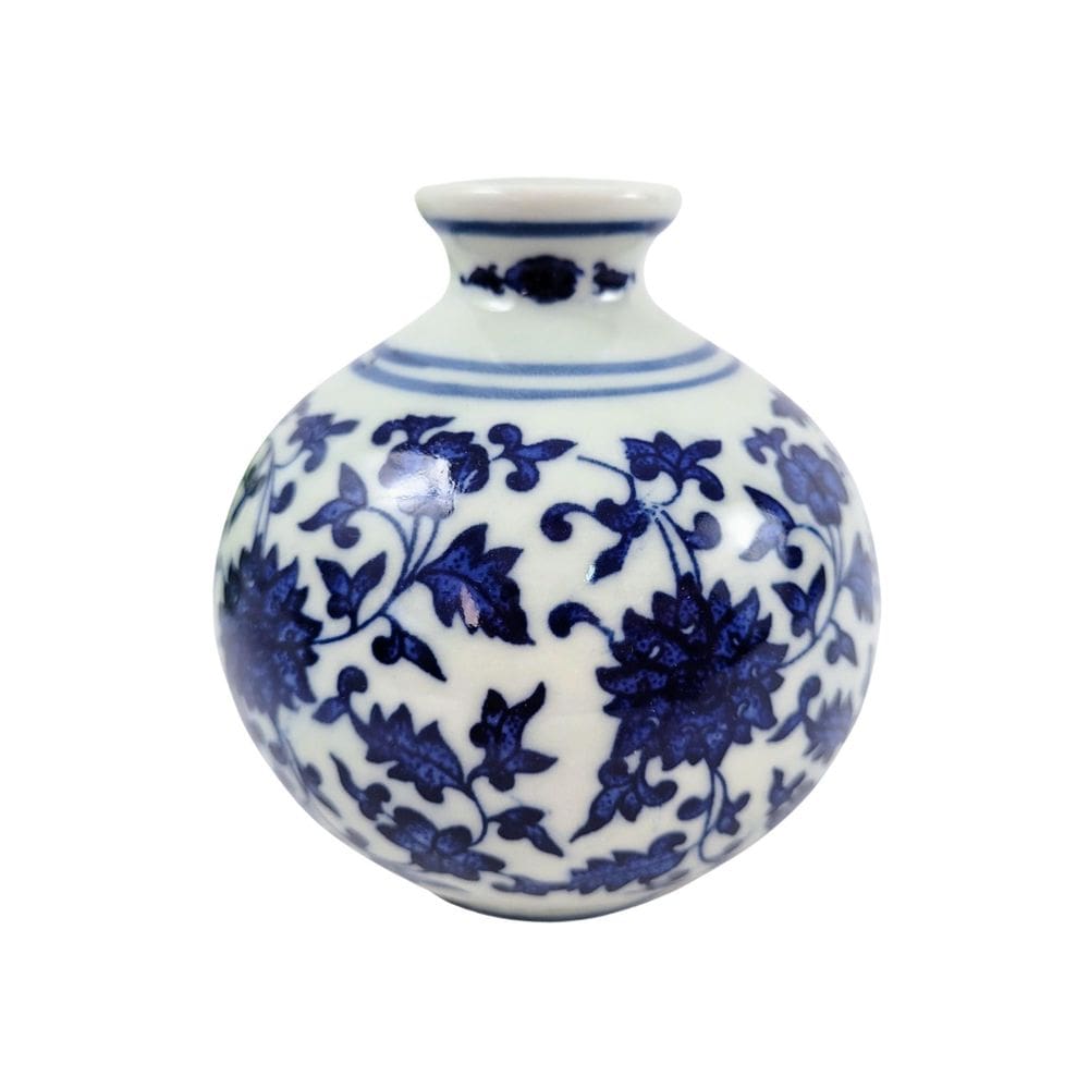 Mini Vaso Porcelana Floral Azul E Branco Decorativo