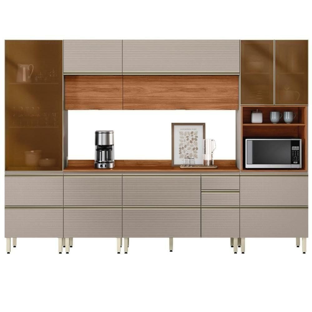 Cozinha Modulada Proença 6 Peças Com Paneleiro 1 Forno Nogueira Touch/nude Prime Tx