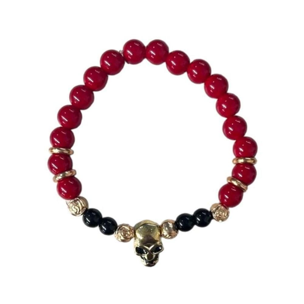 Pulseira Pedra Natural Pomba Gira Crânio Jade Vermelha 8 Mm