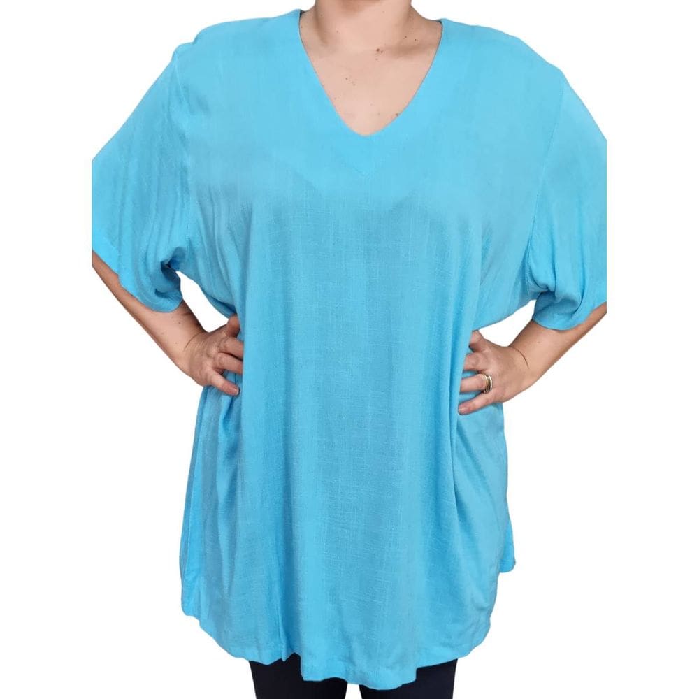 Blusa Feminina Básica Raio de Luz MC Decote V Plus Size