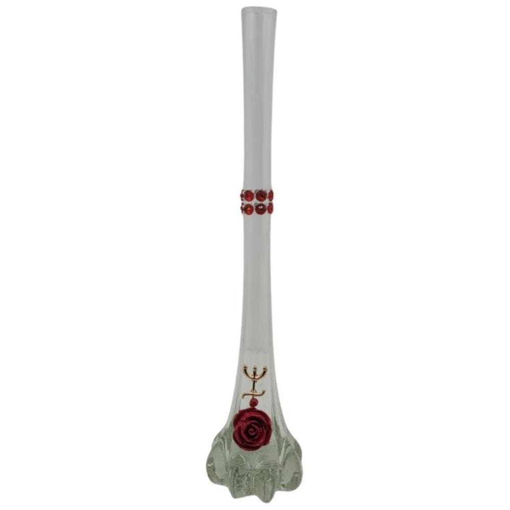 Vaso Solitário Pomba Gira Rosa Tridente 19 Cm Em Vidro