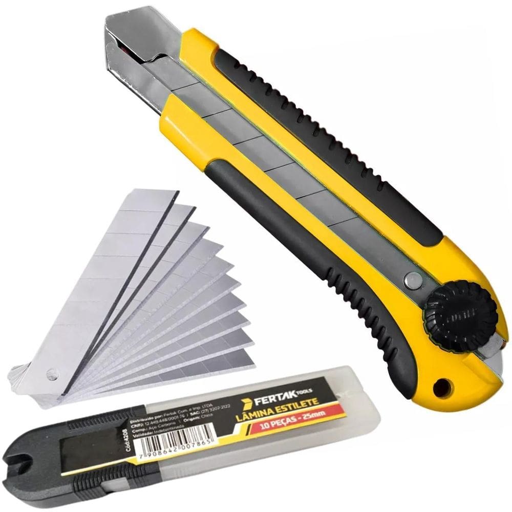 Estilete Profissional 25Mm Com Trava Giratória + 10 Lâminas