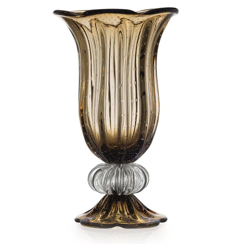 Vaso Em Cristal Murano Marrom - Assinado - São Marcos 50Cm