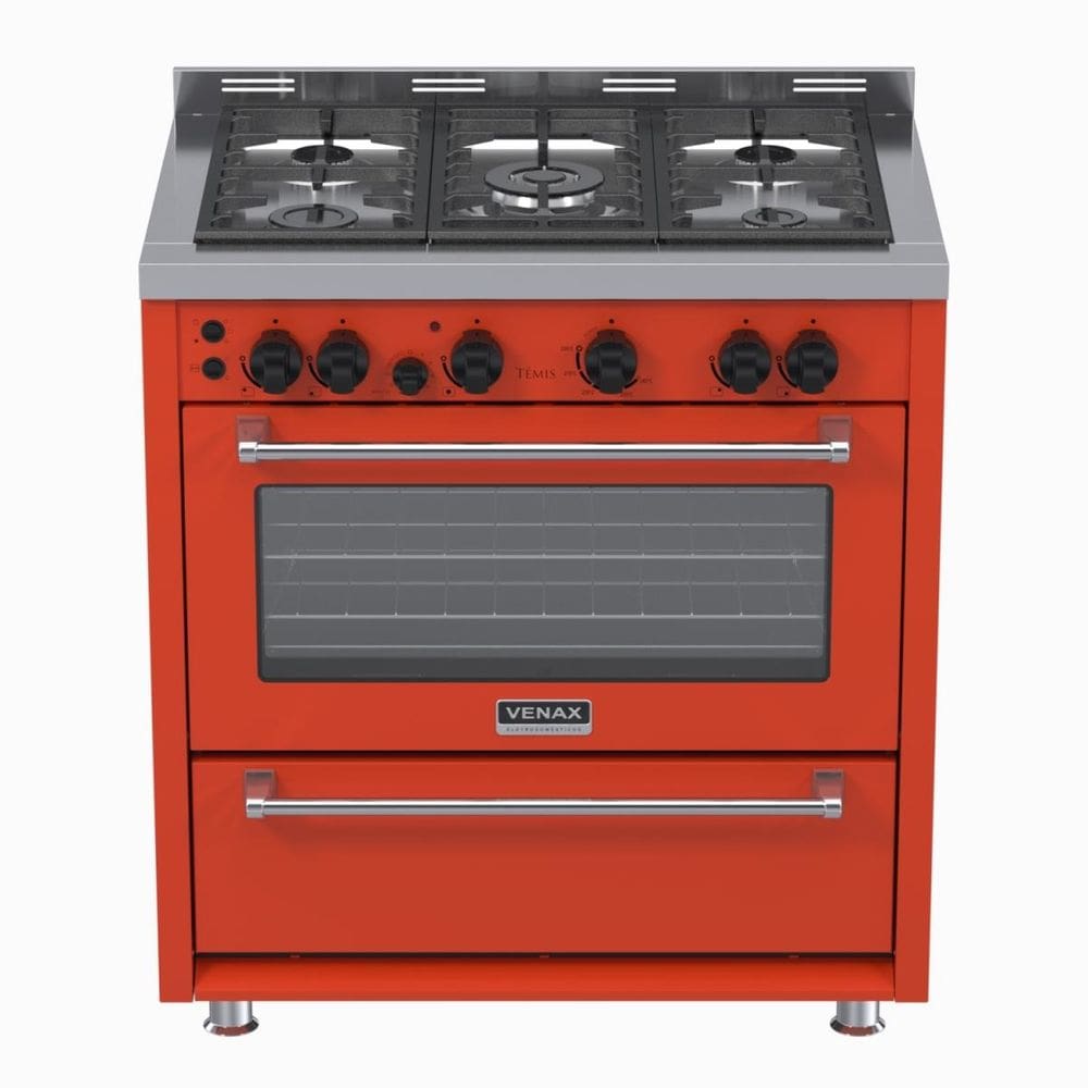 Fogao 5 Bocas Venax Temis Vermelho Gas Glp