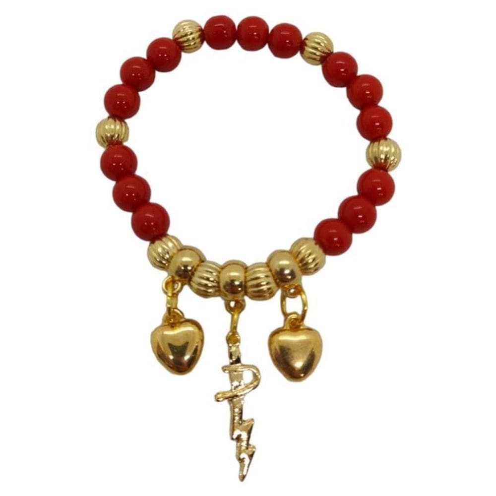 Pulseira Iansã Vermelha 3 Pingentes Dourados E Silicone