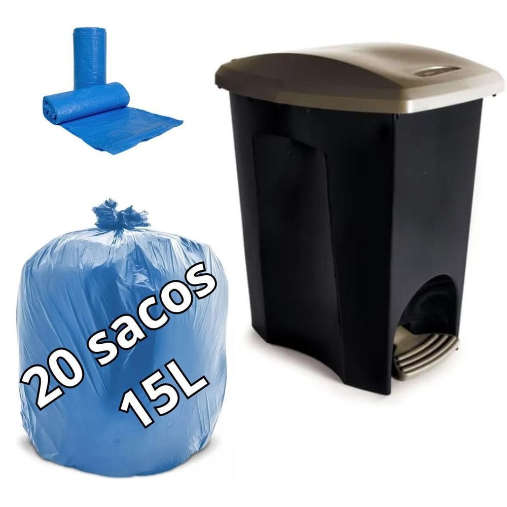 Lixeira De Plástico Com Pedal 14L + 20Un Saco De Lixo Azul