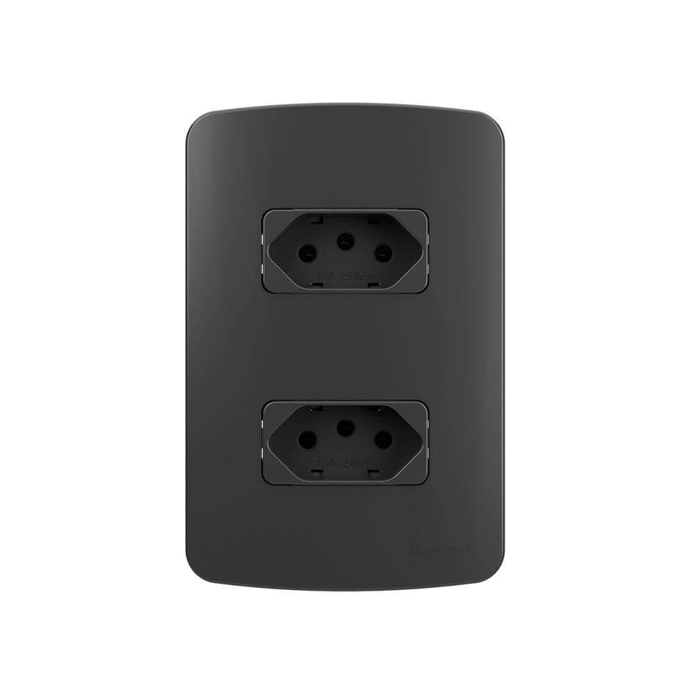 Tomada Dupla MarGirius B3 Colors 2P+T 10A com Placa 4x2 Grafite