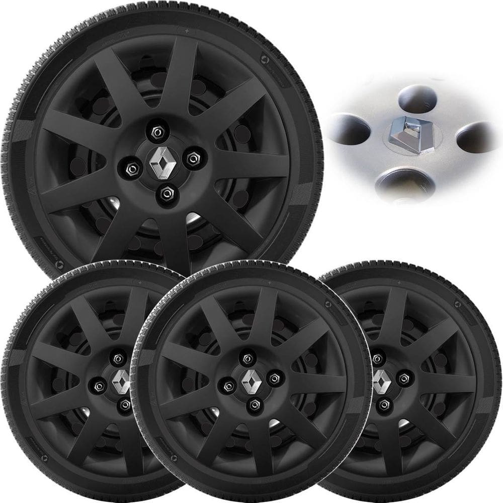 4X Calota Clio Logan Sandero 2009 A 2013 Aro 14 Preto Fosco