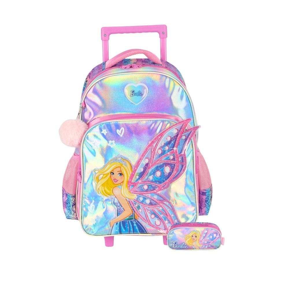Kit Escolar Mochila Rodinha+Estojo Triplo Barbie - Rosa