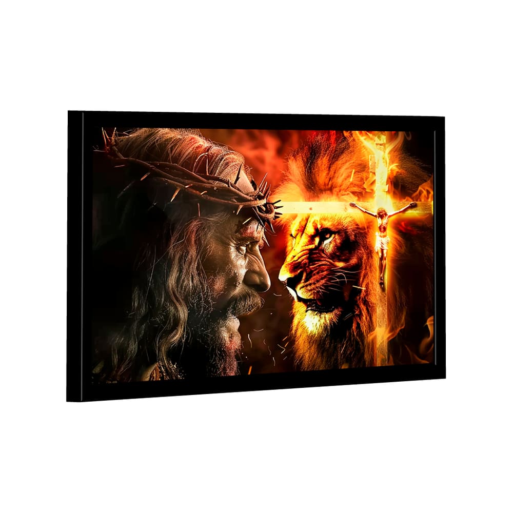 Quadro Decorativo Leão de Judá Cruz e Fogo