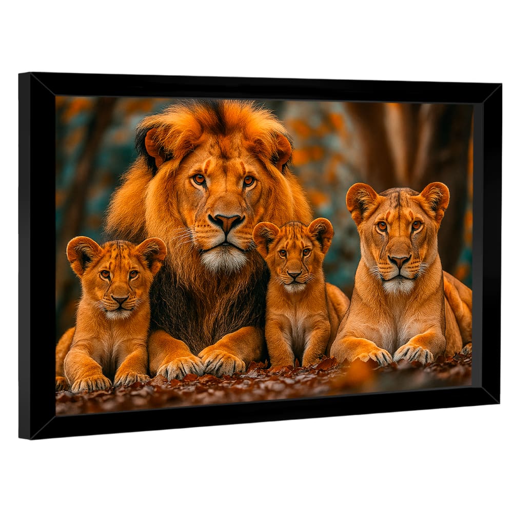 Quadro Decorativo Família De Leões Centrada