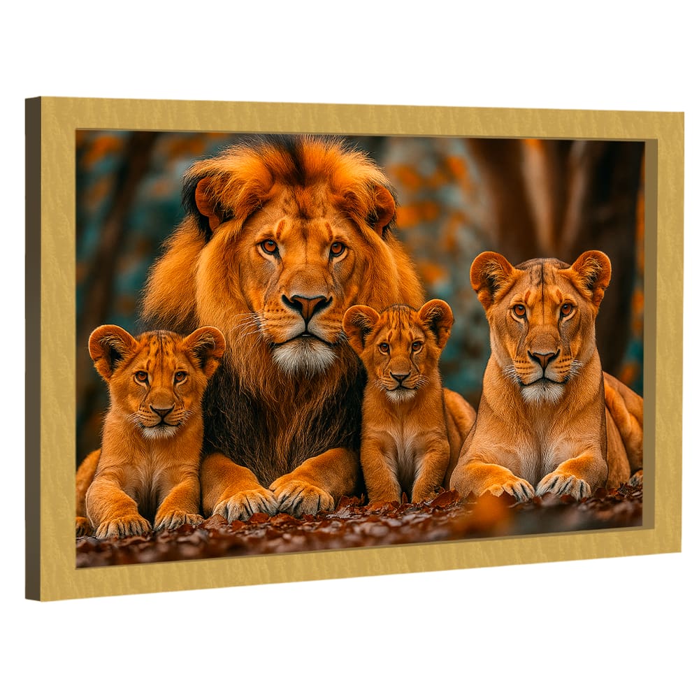 Quadro Decorativo Família De Leões Centrada