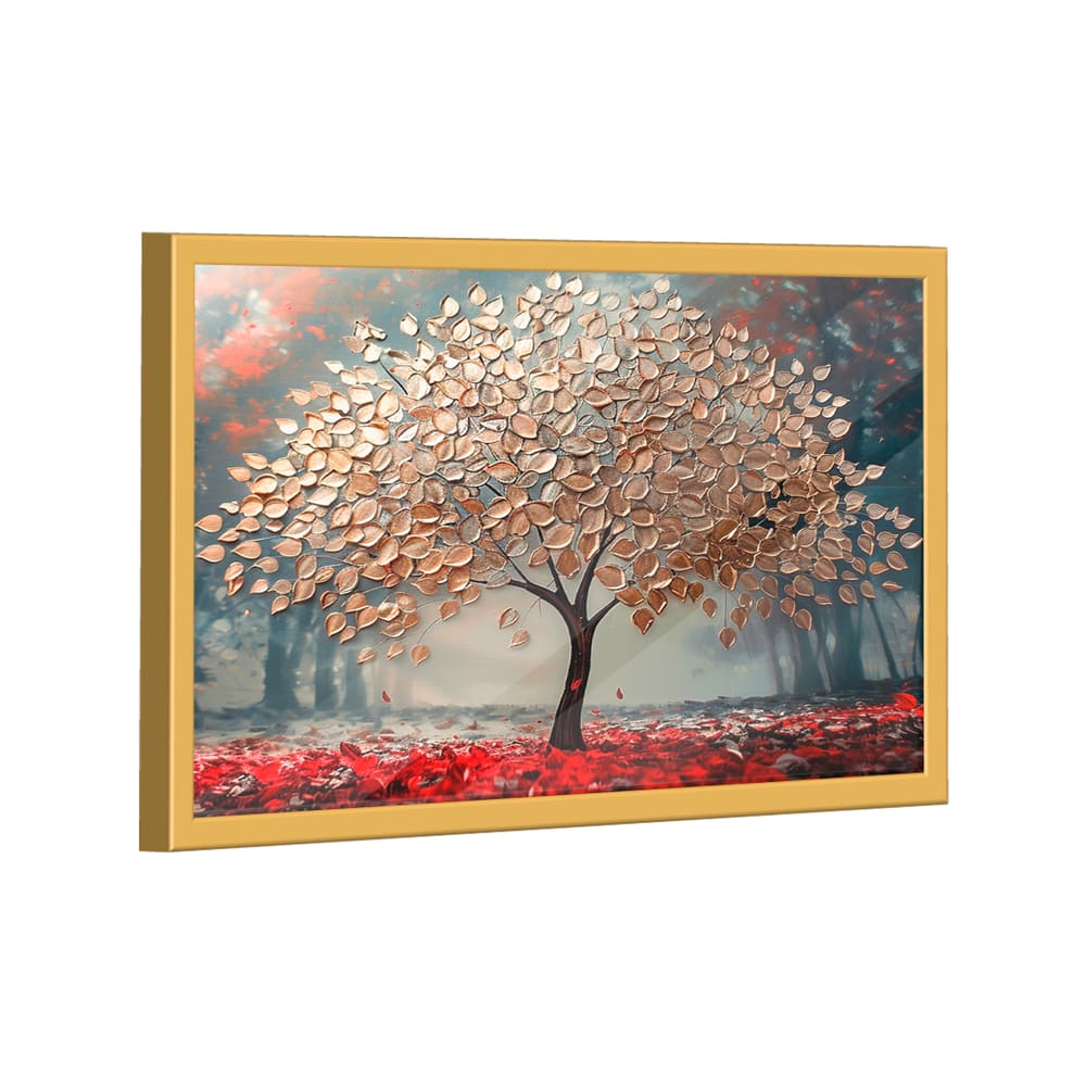 Quadro Decorativo Árvore Dourada com Lindas Folhas