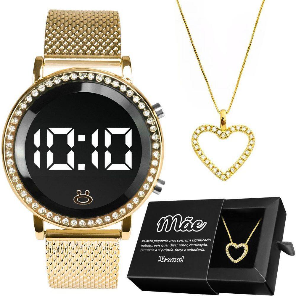 Relogio Feminino Aço Inox Digital + Caixa Pulseira Ajustavel