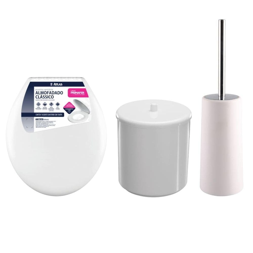 Assento Vaso Oval Almofadado + Lixeira 6L + Escova Sanitária