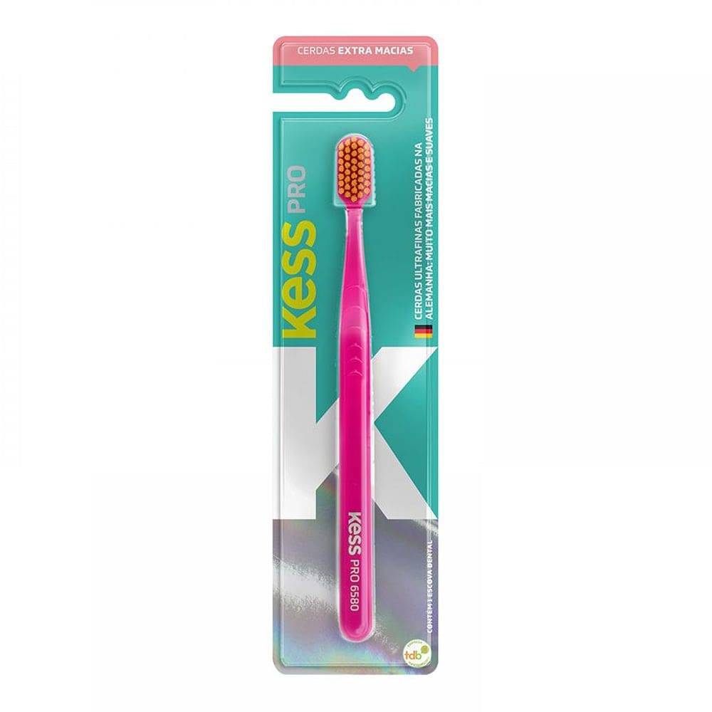 Escova Dental Kess Pro Extra Macia Cores diversas 1 Unidade + Capa Protetora