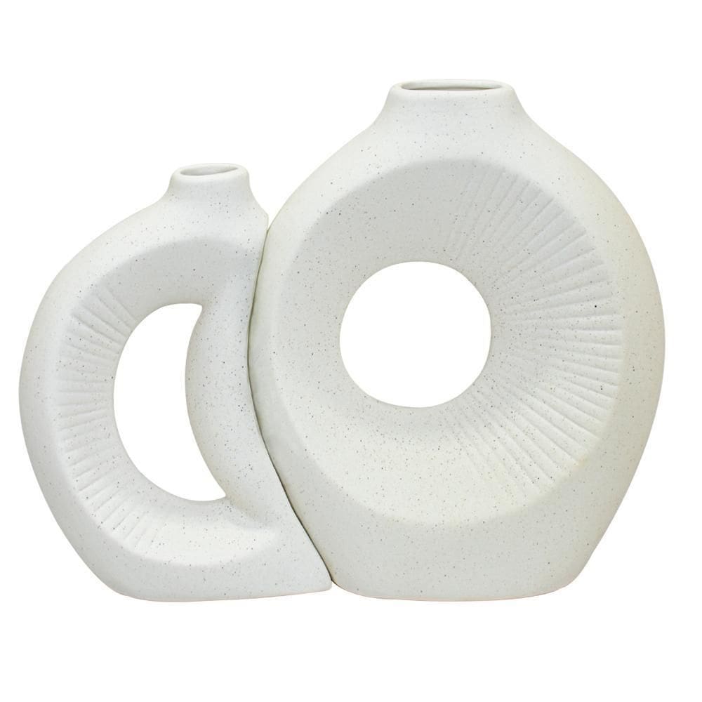 Kit Esculturas Vasos Decorativo Em Cerâmica 2 Peças Solar