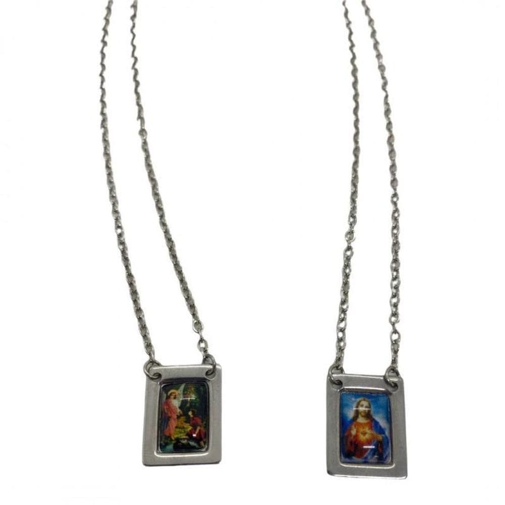 Escapulário São Rafael Aço Inox Foto 1,5 X 32 Cm
