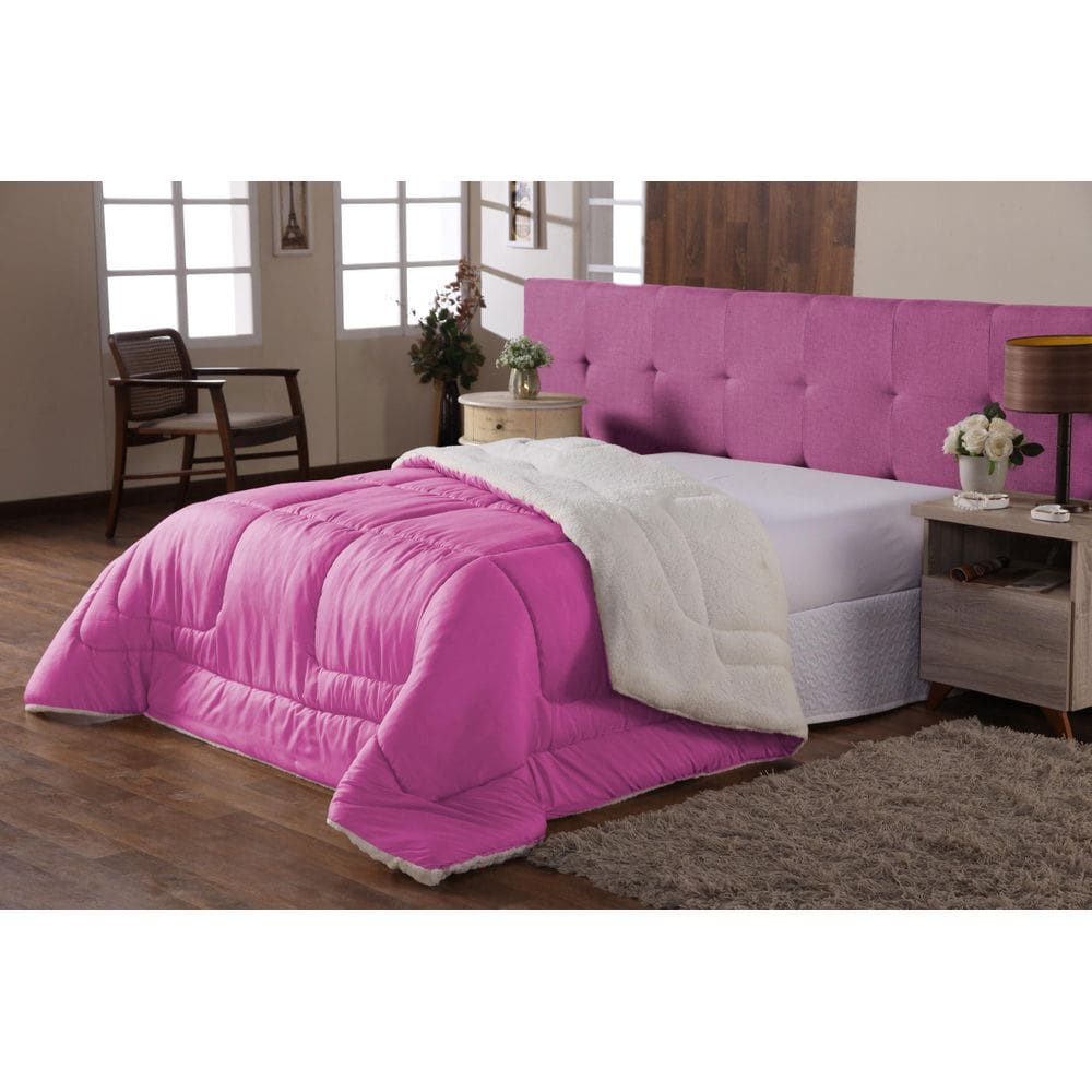 Edredom Cobertor Sherpa Casal Queen Pink 2,40x2,20m