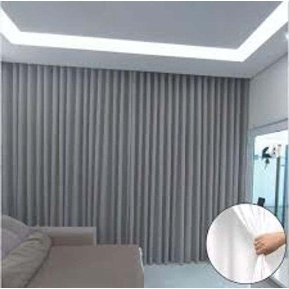 Cortina Trilho Suiço Forro Com Linho Cinza 6.00 X 2.80